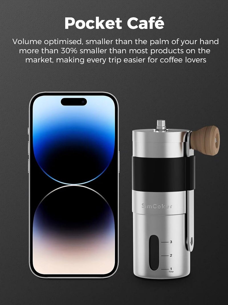 SimCoker Manual Coffee Grinder,Ceramic Burr,20g Capacity,Adjustable Grind Setting,Portable Size for Camping,304 Stainless Steel - Image 5